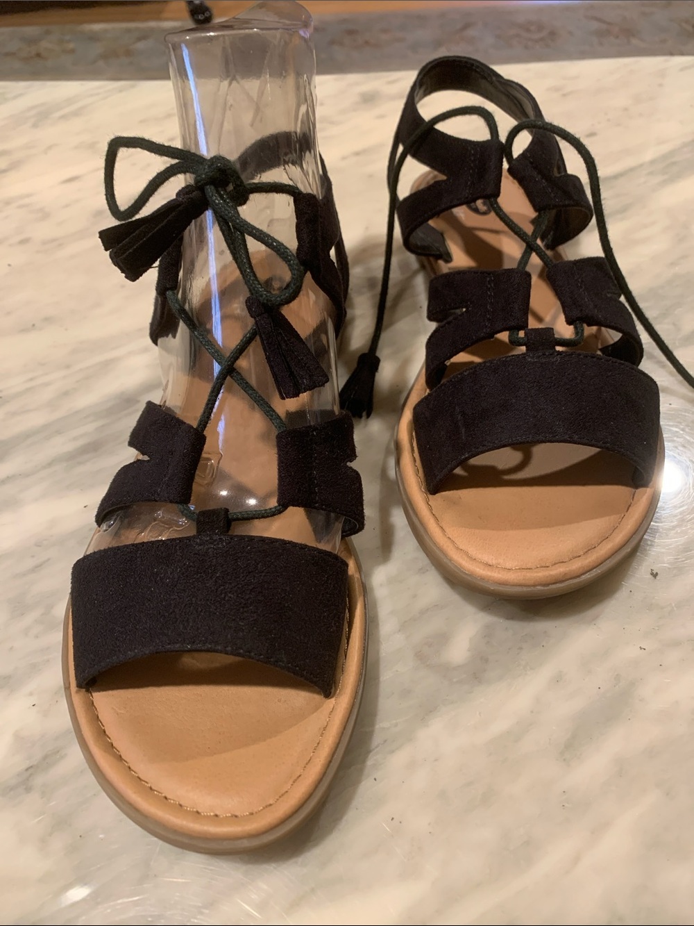 Dr. Scholl's Black Suede Lace-Up Gladiator Sandals
